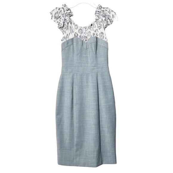 Rebecca Taylor gray leopard sheath dress 0 neutral pencil silk fitted wool - Picture 1 of 13